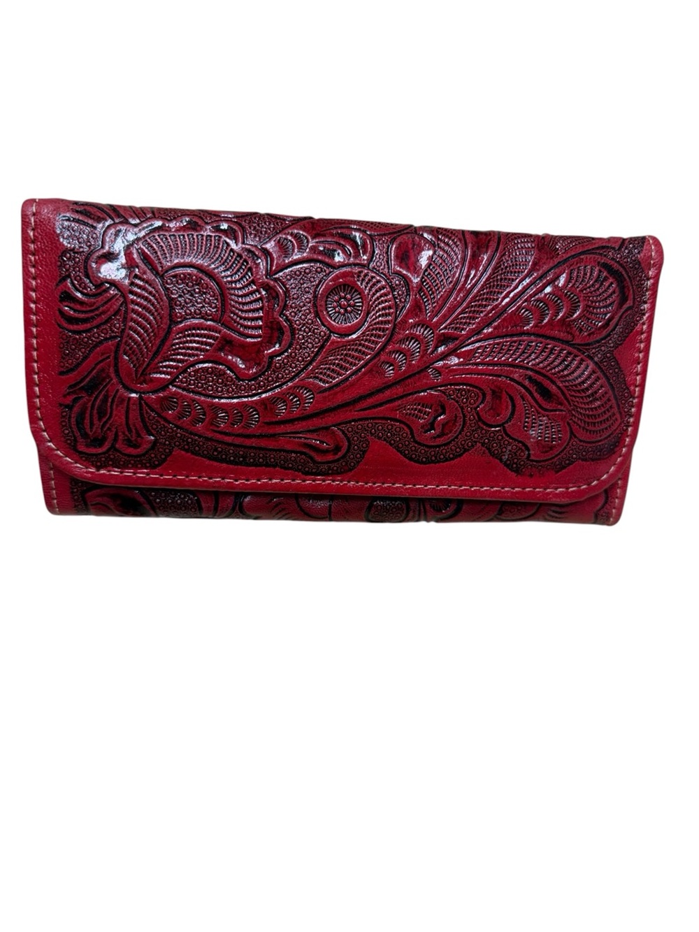 Mexican leather embossed wallet Red